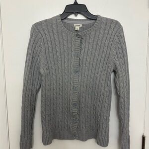 L.L.Bean cable knit button-front gray cardigan 100% cotton women’s size large